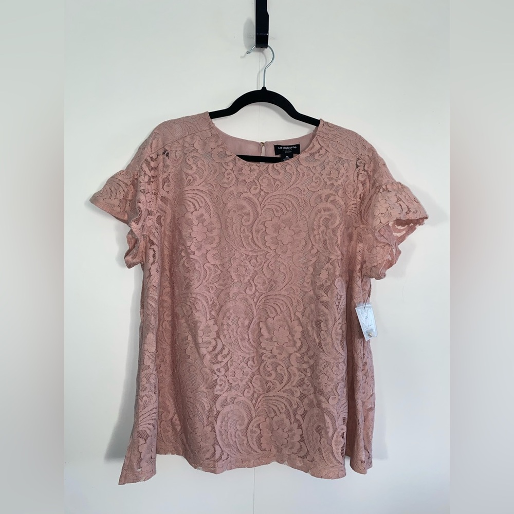 NWT Liz Claiborne Rose Quartz Lace Short-Sleeve Blouse